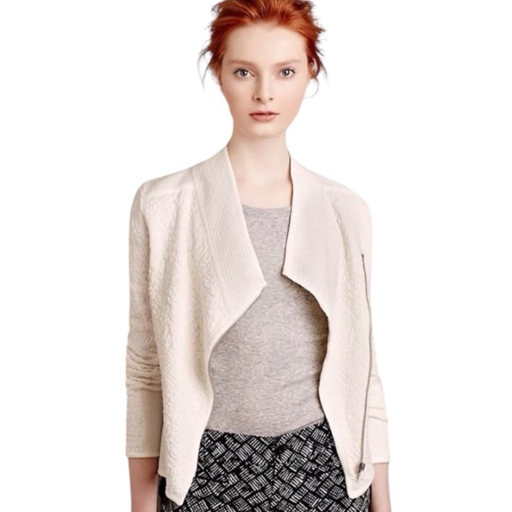 Moth Birte Ivory Cream Textured Jersey Knit Zip Up Jacket Sweater Large
